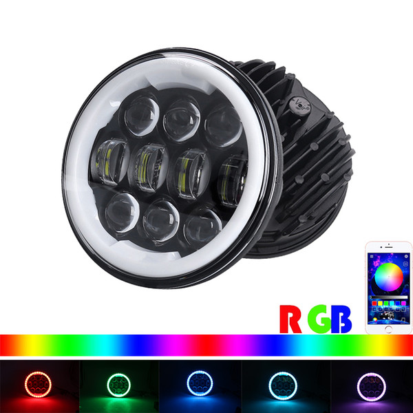 DOT Approved 5.75 5-3/4 Inch Harley Motorcycle 40W LED Headlights RGB Halo DRL with Bluetooth APP Remote For