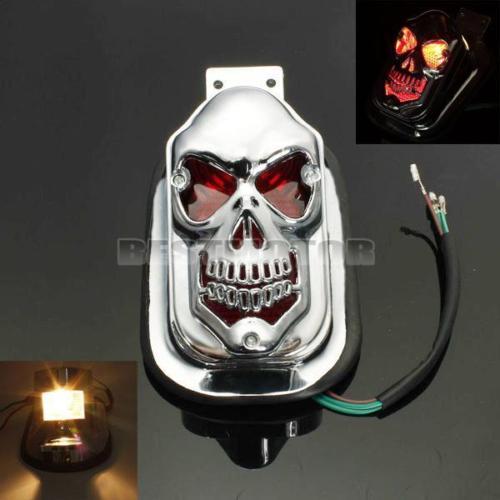 MOTORCYCLE SKULL REAR TAIL LIGHT Lamp FOR HARLEY Chrome Case Red