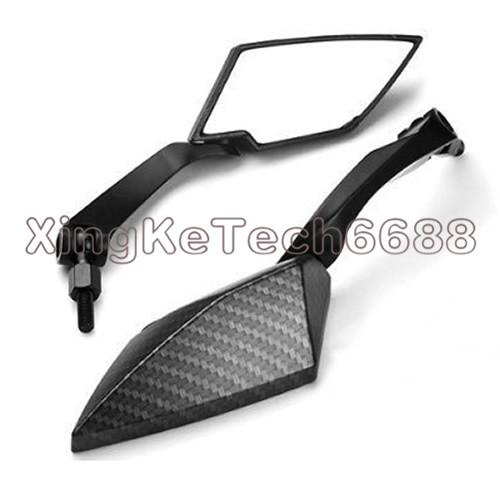 2x Diamond Carbon Black Fiber Silver Motorcycle RearView Side Mirror For Honda Suzuki 8MM 10MM