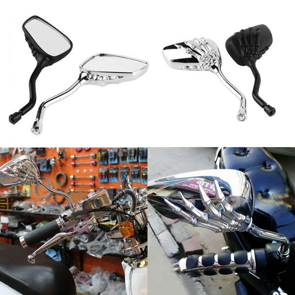 2X Skeleton Arm Hand Design Universal Motorcycle Chrome SKELETON Skull HAND Claw Side Rear View Mirrors Black / Silver MOT_50T