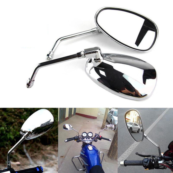 Chrome Motorcycle Universal 10mm Rearview Mirror For Honda Suzuki Kawasaki