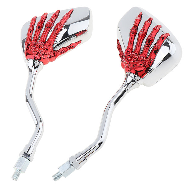 2pcs 8mm 10mm Universal Motorcycle Chrome SKELETON Skull HAND Claw Side Rear View Mirrors MFF_20O