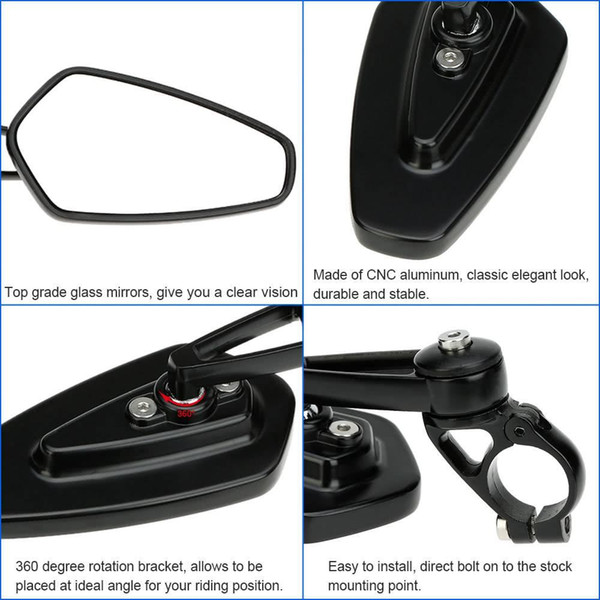 Mirror Rotation Side View Mirrors Pair of Motorcycle Universal 7/8