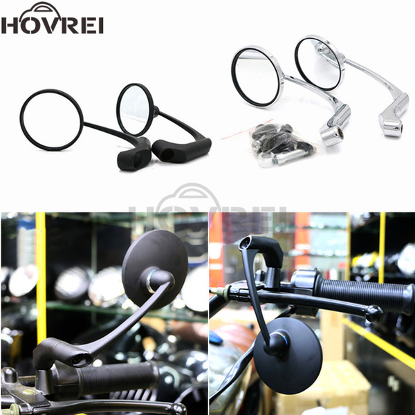 Universal Motorcycle CNC Chrome black Round Rearview mirrors Side Mirrors Handle Bar End 8mm 10mm For Street Bike