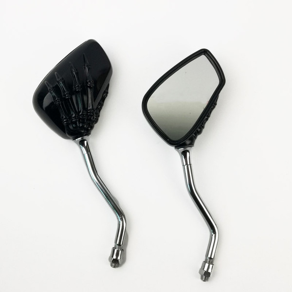 High quality one pair of Universal Motorcycle Chrome SKELETON Skull HAND Claw Side Rear View Mirrors 8mm 10mm P-004