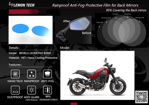Rainproof Waterproof Anti-Fog Protective Film(2pairs) for BENELLI LEONCINO BJ500 Motorcycle Back Mirrors