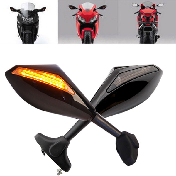 BLACK LED TURN SIGNALS REARVIEW SIDE MIRRORS FOR HONDA CBR 250 600 1000 RR F3 F4