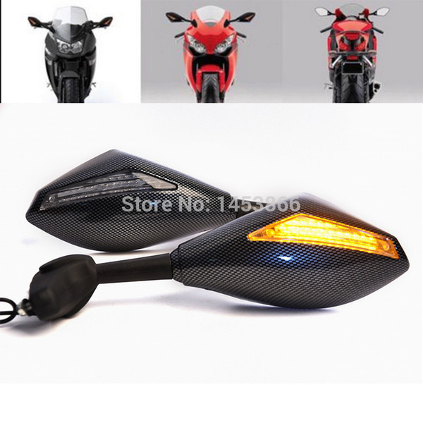 Motorcycle Carbon LED Turn Signals Integrated Rearview Mirrors For Suzuki GSXR SV650S SV650 Hayabusa Bandit order<$18no track