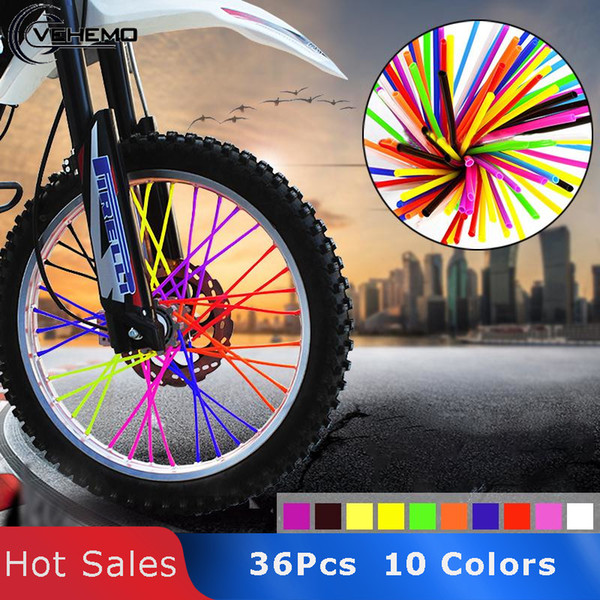 36Pcs Motorcycle Wheel Spoked Protector Wraps Rims Skin Trim Covers Pipe For Motocross Bicycle Bike Cool Accessories 10 Colors