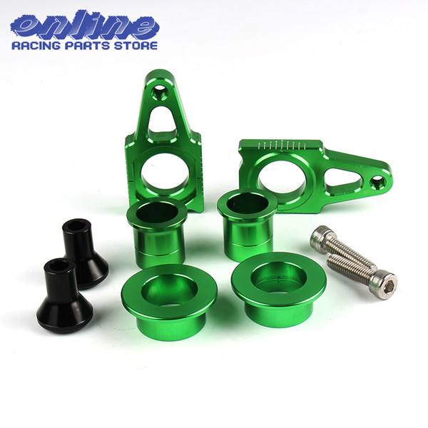 CNC Front & Rear Wheel Hub Spacers & Rear Axle Blocks Chain Adjuster With Spool Slider Bolts Sets For KX125 250 KXF250 KXF450