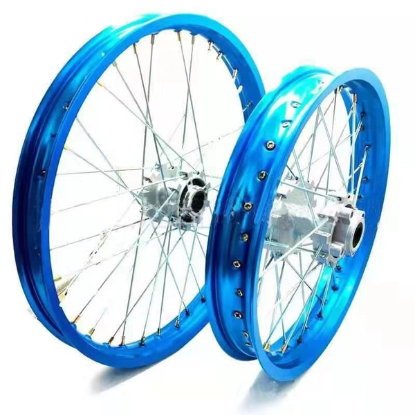 Cross-country motorcycle color aluminum alloy 36 hole spoke wheel, front 21 inch rear 18 inch, drum brake.