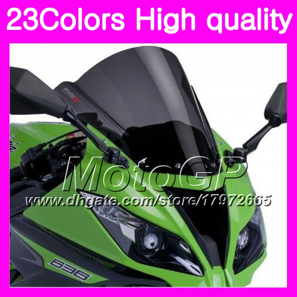 23Colors Windscreen For KAWASAKI NINJA ZX6R 13 14 15 16 ZX-6R 6 R ZX 6R 2013 2014 2015 2016 Chrome Black GPear Smoke Windshield