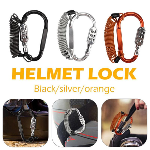 Motorcycle Helmet Lock Carabiner 3 Digit Combination Lock with Steel Wire Reminder Rope