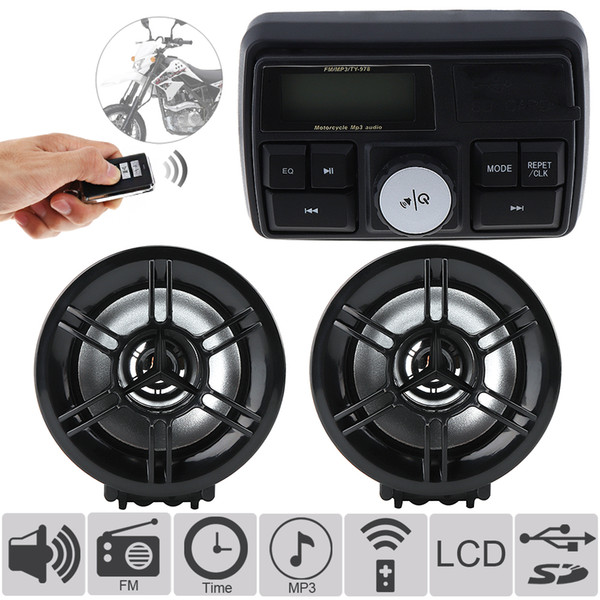 12V 7W Waterproof Motorcycle Anti theft MP3 Player Sound Alarm with Screen Support Time Display SD USB FM Radio MBA_500