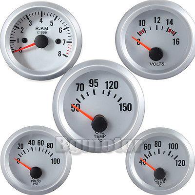 2 52mm Blue LED Oil Pressure Water Temp Volt Tacho Gauge Meter White Case Free shipping