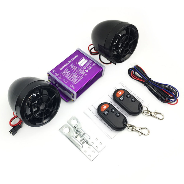 Motorcycle Bluetooth Waterproof Anti-Theft Audio Speakers FM Radio MP3 Music Player Scooter Chopper Cruiser Moto Security Alarm