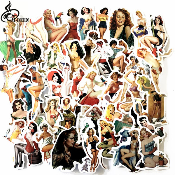 50 Pcs Retro Pvc Waterproof Sexy Beauty Girls Stickers For Laptop Motorcycle Skateboard Luggage Decal Office Toy Appliances