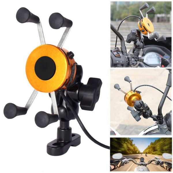 X-Grip Motorcycle Bike Handlebar 3.5-6 Inch Cell Phone Mount Holder USB Charger For iPhone Android Free Shipping