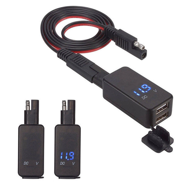 12-24V Motorcycle SAE Dual USB Interface Phone Charger Adapter with LED Digital Voltmeter