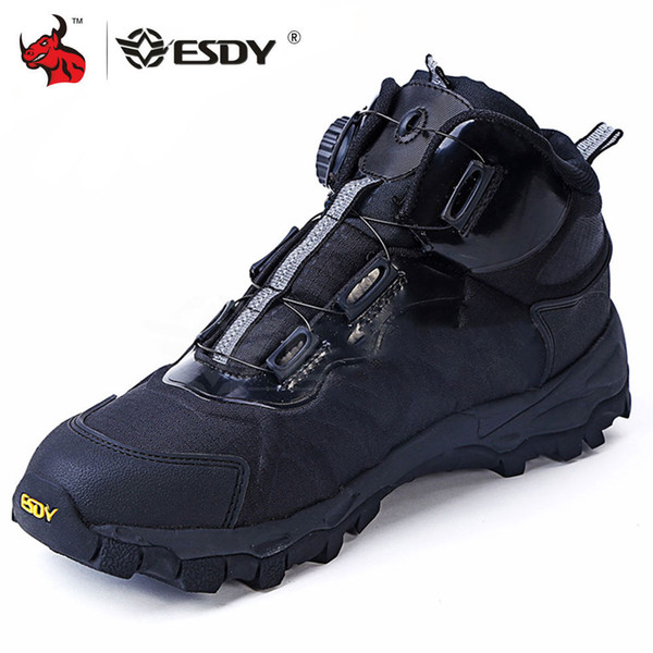 ESDY Motorcycle Boots Men Outdoor Sports Quick Reaction Sneaker Climbing Wearproof Breathable Tactical Desert Boots Shoes Black