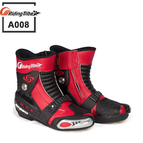 New Motorcycle short Boots Moto Racing Motocross Motorbike Shoes RIDING TRIBE A008 Black/White/Red