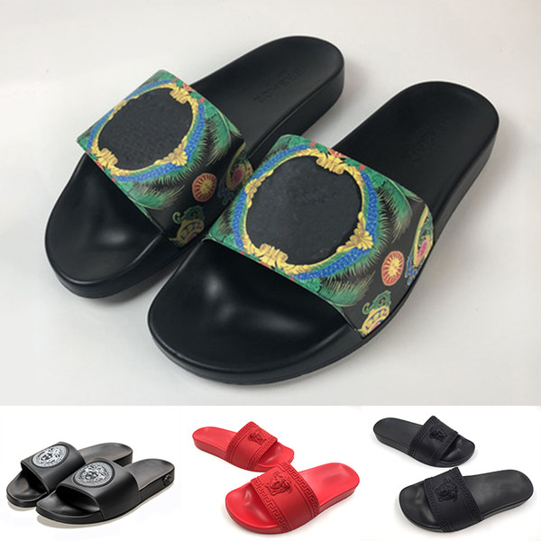 New Luxury Men Beach Slide Sandals Medusa Scuffs Slippers Top Quality Fashion Slip-on Designer Sandals US 7-12