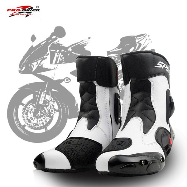 PRO-BIKER SPEED BIKERS Men Motorcycle Racing Shoes Leather Motorcycle Boots Riding Motorbike Motocross Off-Road Moto Boots A004