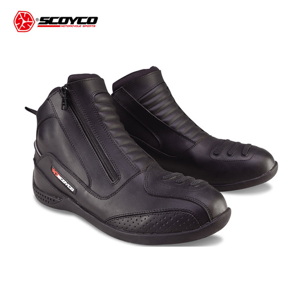 SCOYCO Motorcycle Boots Men's Moto Vintage Ankle Boots Bota Motociclista Moto Shoes Motocross Chaussure Black