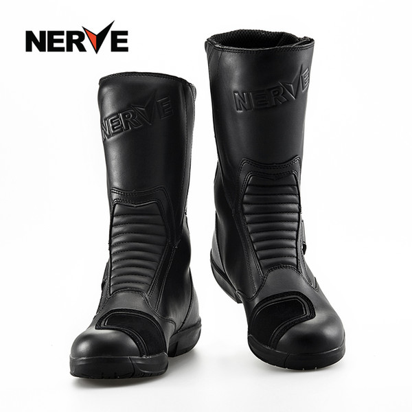 Brand NERVE Waterproof Leather Motorcycle Racing Mid-Calf Boots Men MOTO/Motocross Black Botas Motociclista Shoes