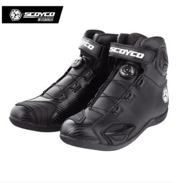 SCOYCO Leather Motocross Motorcycle Boots Men Motorbike Riding Boots Shoes With Sheel Protection ATOP Buckles MBT010