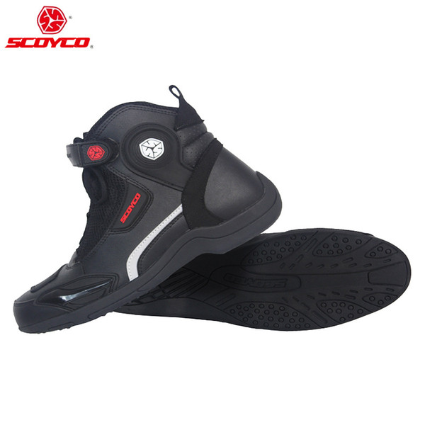 Men Motorcycle Leather Boots Motocross MX Racing Boots Motorbike Riding Shoes Moto Black Color SCOYCO MT015