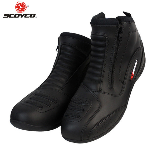 SCOYCO Motorcycle Boots Ankle Stivali Botas Moto Motosiklet Bot Mens Biker Shoes Casual Motociclista Bottes 00229 Black Leather