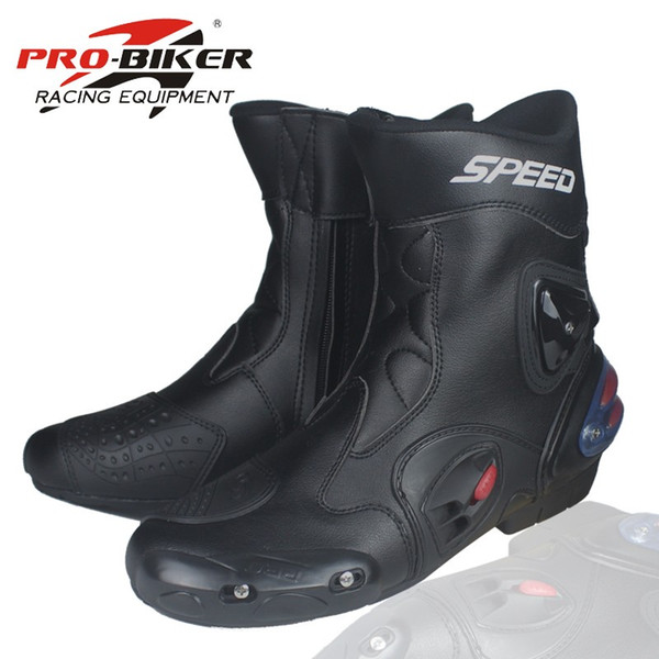 PRO-BIKER motorcycle boots leather motorcycle riding racing boots black red white three-color A004 protective equipment