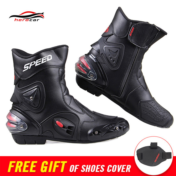 PRO-BIKER SPEED Motorcycle Boots Ankle Joint Protective Gear Moto Shoes Motorcycle Riding Racing Motocross Boots BLACK RED WHITE