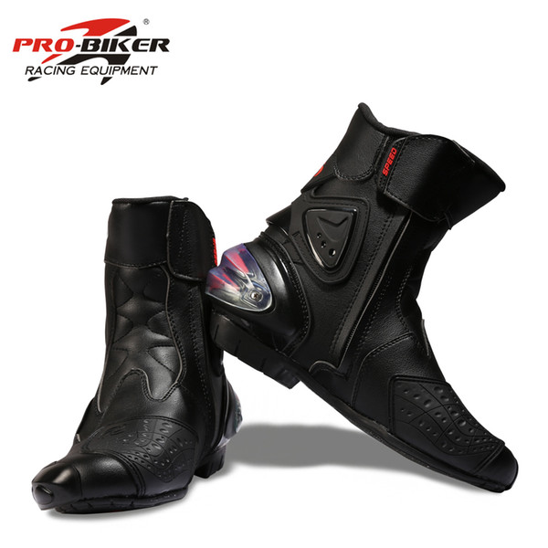 PRO-BIKER SPEED BIKERS Men Motorcycle Racing Shoes Leather Motorcycle Boots Riding Motorbike Motocross Off-Road Moto Boots A004