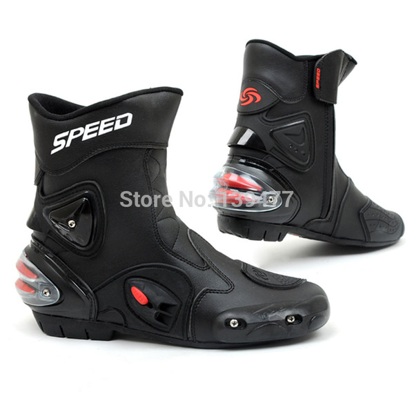 2015 Botas Hombre Motorcycle Boots Pro-biker Speed Bikers Moto Racing Motocross Leather Shoes A004 Black/red/white free Shipping