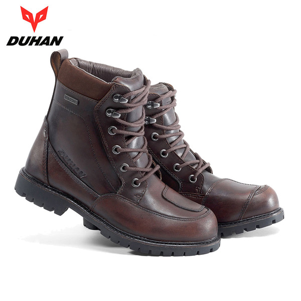 DUHAN Men Motorcycle Boots Waterproof Moto Boots Outdoor Motocross Leather Motorcycle Shoes Moto Vintage Ankle Botas