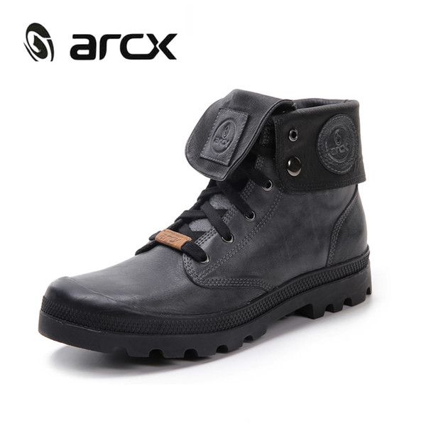 ARCX Retro style Men Leather Motorcycle Boots Lapel Men Leisure Shoes Motorcycle Knight Short Boots Men's Retro