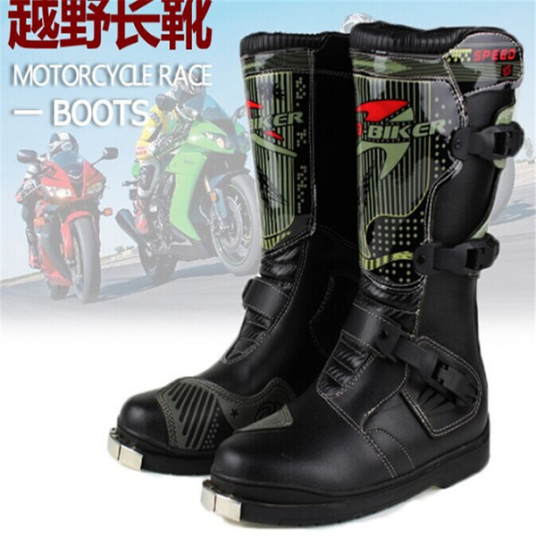 PRO-BIKER Motocross Boots Motorcycle SPEED Racing Boots Black Mid-Calf Racing Motocross Mircrofiber Leather Motorcycle