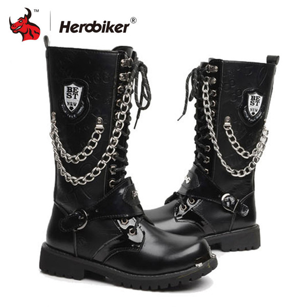 HEROBIKER Motorcycle Boots Men Motocross Boots Motorbike Botas Riding Shoes Moto Hombre Retro Artificial Leather Botas Moto