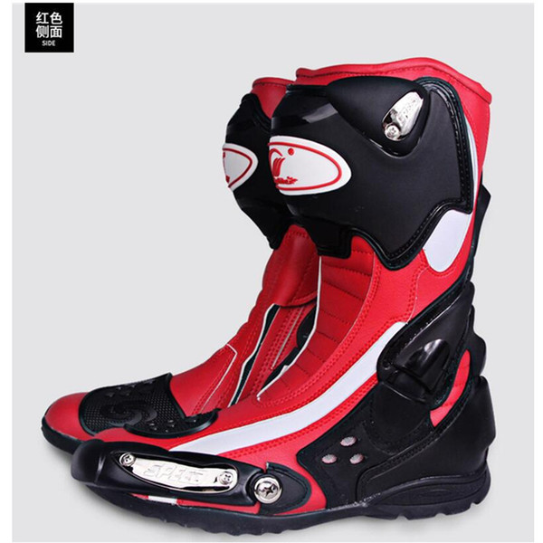 Motorcycle Boots Pro biker SPEED Bikers Moto Racing Boots Motocross Leather Long Shoes black/white/red B1002 Free Shipping