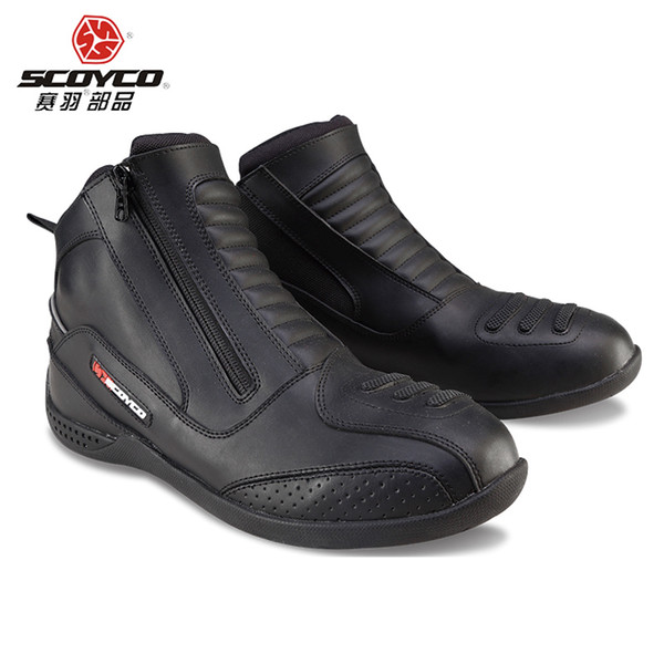 SCOYCO Moto Racing Leather Boots Motorcycle Boots Shoes Motorbike Riding sport road SPEED professional botas Men Black MBT002