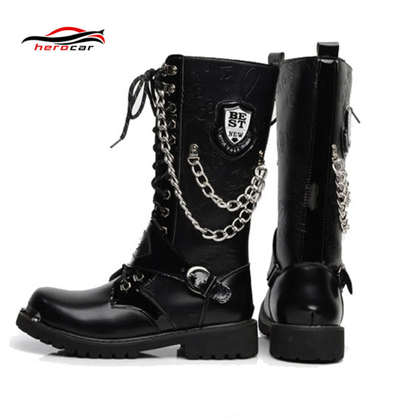 Motocross Boots Men Motorbike Metal Moto Retro Artificial Leather bota Motorcycle Boots Punk Martin Shoes Protective Gear 37-45