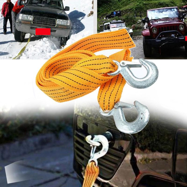 3 Tons Road Truck Towing Rope With Hooks Practical Durable Reduce Vibration Fluorescent Car High Strength Emergency Accessories