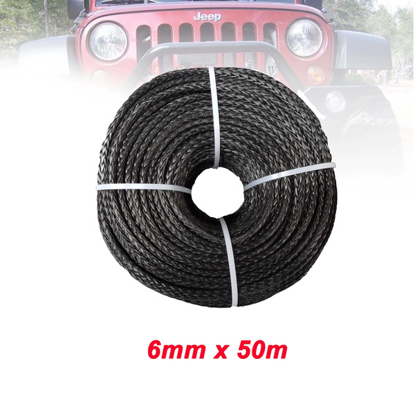 6mm*50m synthetic winch lines uhmwpe fiber rope with sheath for atv utv car accessories free shipping