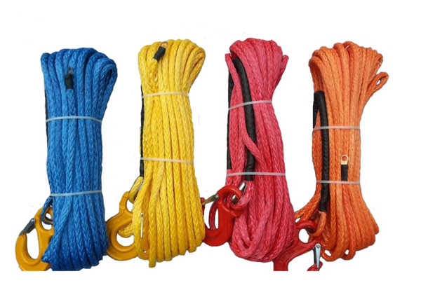 12mm*30m Blue Yellow Red Orange Color Synthetic Winch Rope Line With Hook