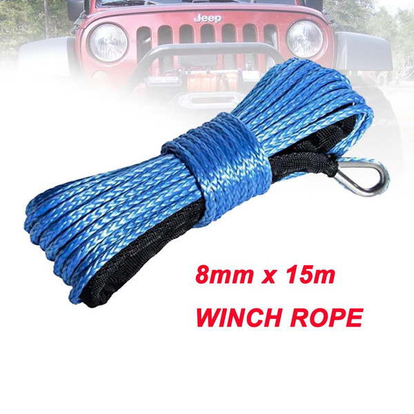 2 units 8mm*15m synthetic winch line 12 strand uhmwpe rope with black sheath free shipping