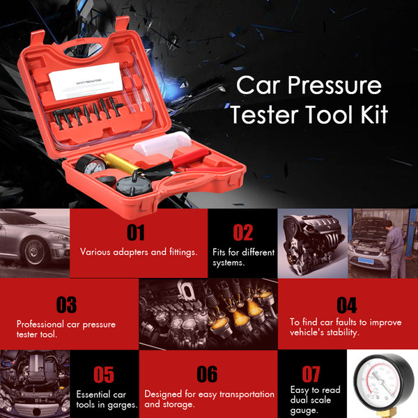 17pcs Professional Car Auto Hand Held Vacuum Pressure Pump Vacuum Bleeding Test Kits Kits 2 in 1 Tool Kit Tester