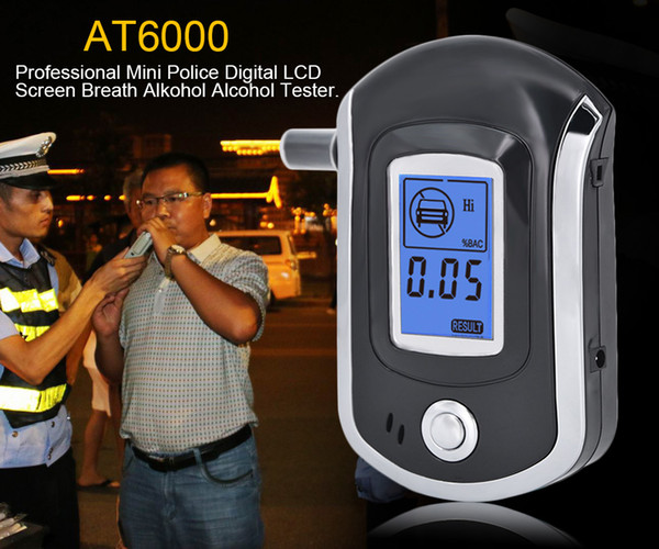 Hot selling fashion Professional Mini Police Digital LCD Breath Alcohol Tester Breathalyzer AT6000 By China post