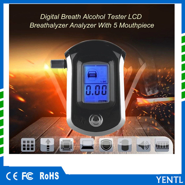 firee shipping 2018 High Sensitivity Alcometer professional ALC Smart Breath Alcohol Tester Digital LCD Breathalyzer Analyzer For Drivers